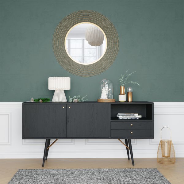 Meuble bas 2 portes, 2 tiroirs, 1 niche