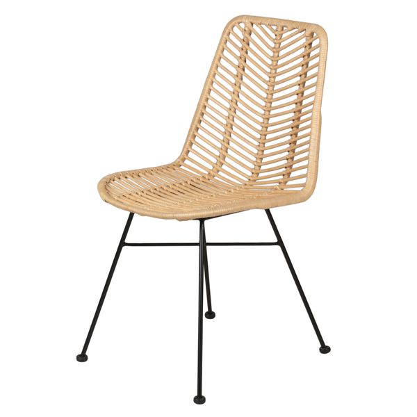 Chaise repas en rotin et métal noir