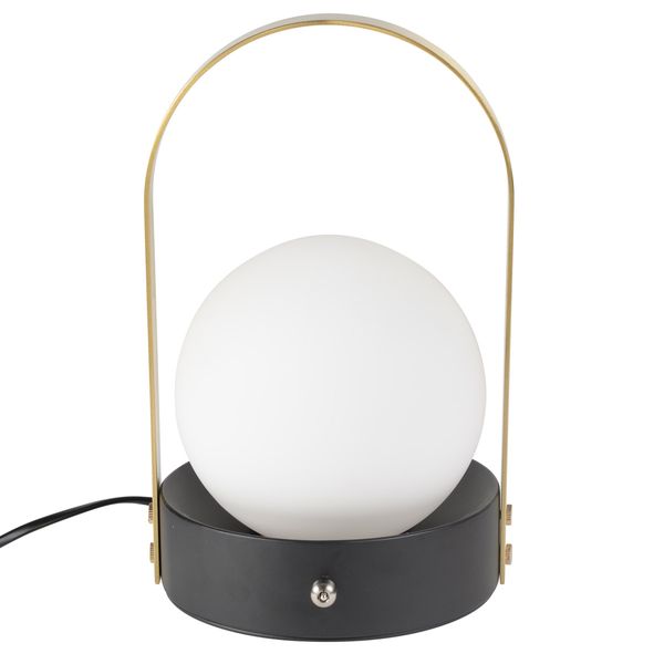Lampe à poser blanche en verre, cuivre et fer