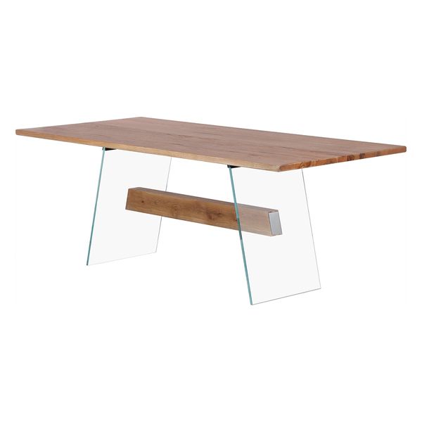 Table repas chêne naturel pieds verre