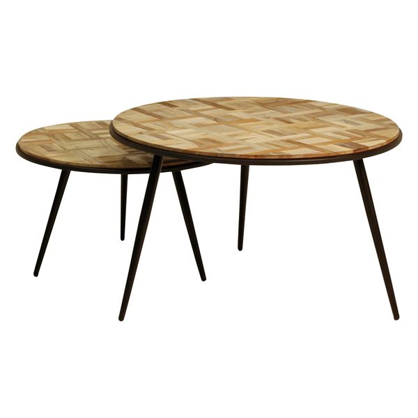 Table basse gigogne teck recyclé 74cm - Set de 2