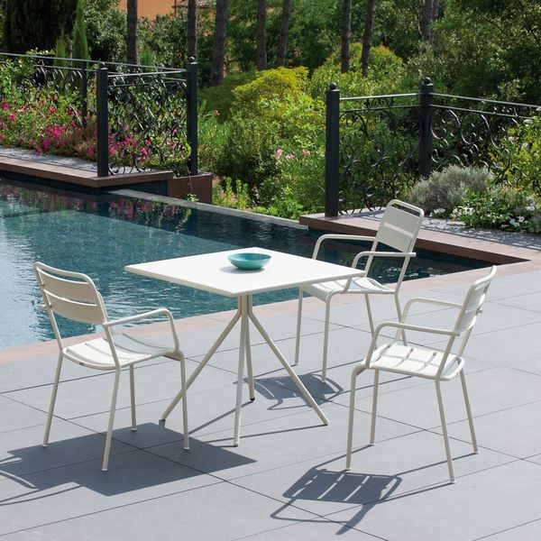 Table de jardin carrée 80cm pied central métal beige OPUS