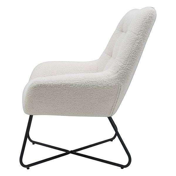 Fauteuil tissu effet laine bouclette blanc