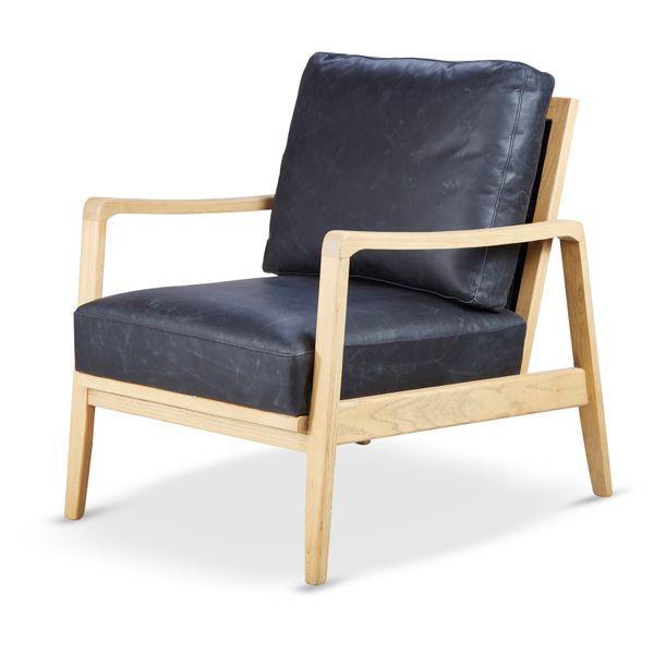 Fauteuil cuir noir pieds frêne naturel
