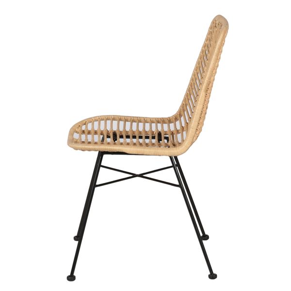 Chaise repas en rotin et métal noir
