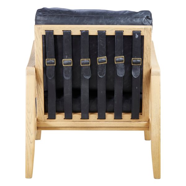 Fauteuil cuir noir pieds frêne naturel