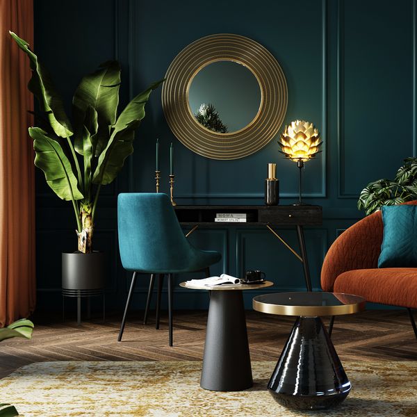 Chaise en velours bleu