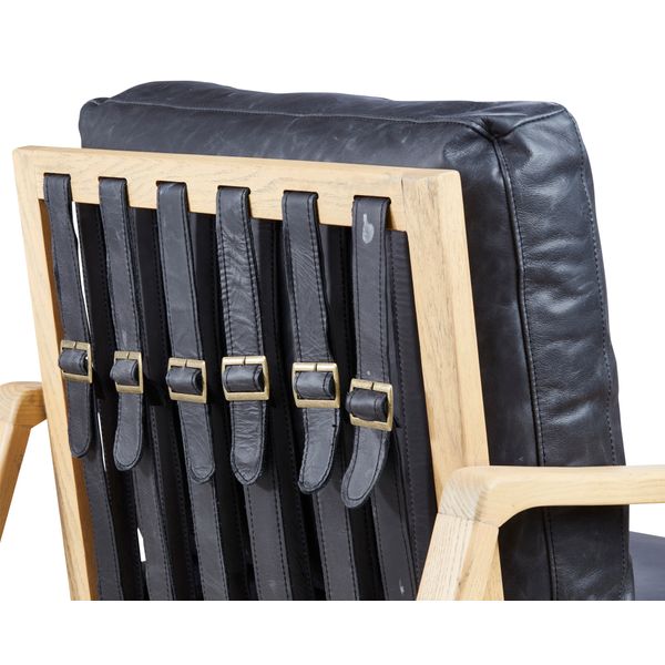 Fauteuil cuir noir pieds frêne naturel