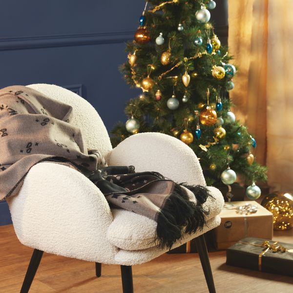 Fauteuil tissu effet laine bouclette blanc
