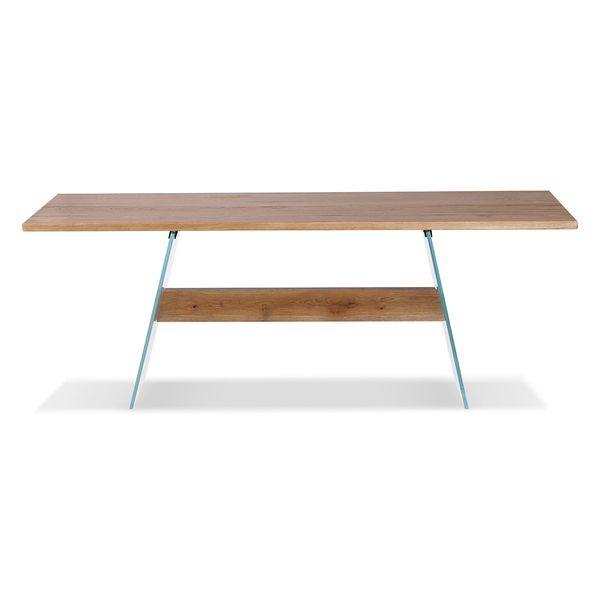 Table repas chêne naturel pieds verre