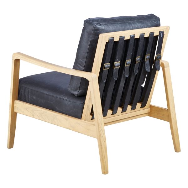 Fauteuil cuir noir pieds frêne naturel