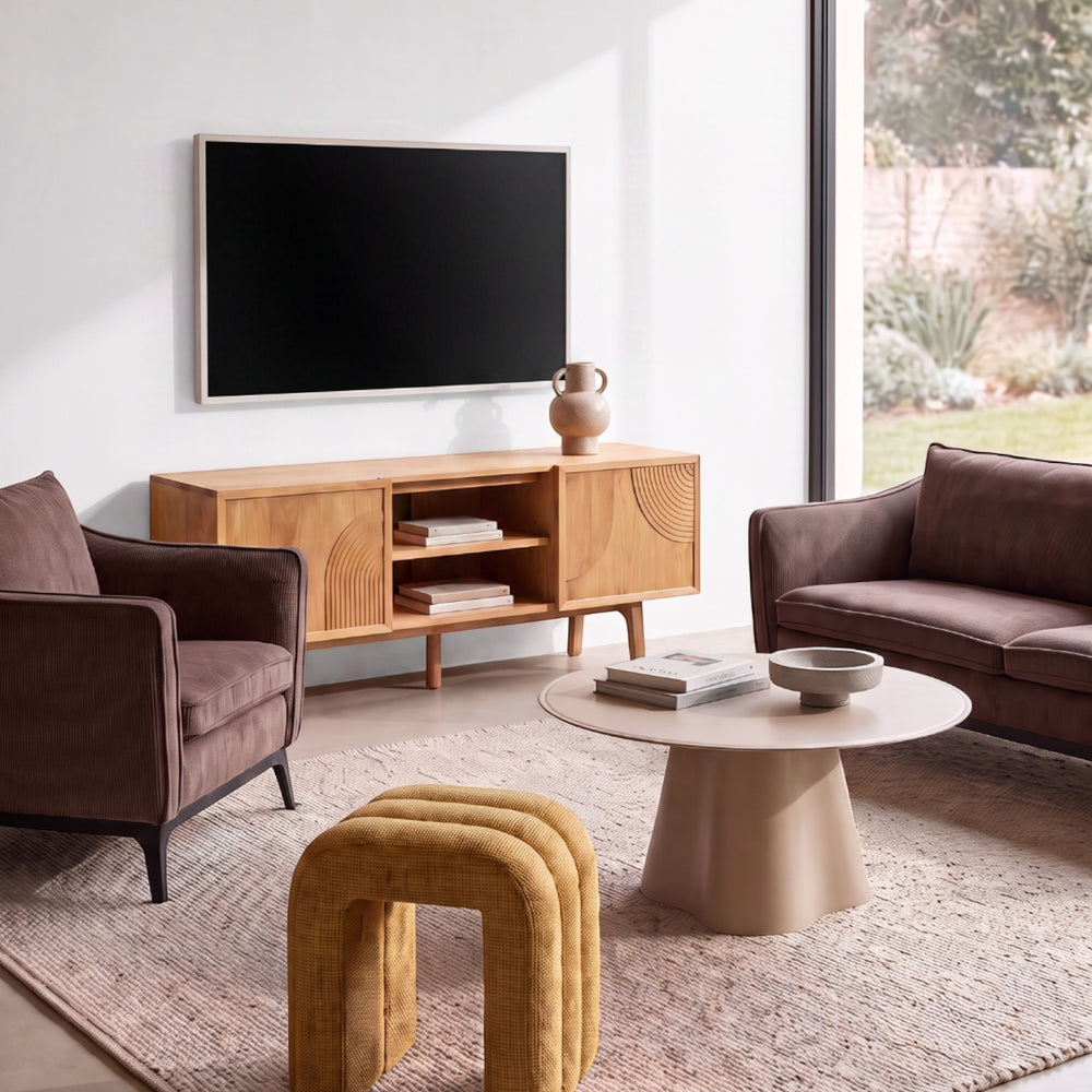 Table basse D80 en verre beige mat