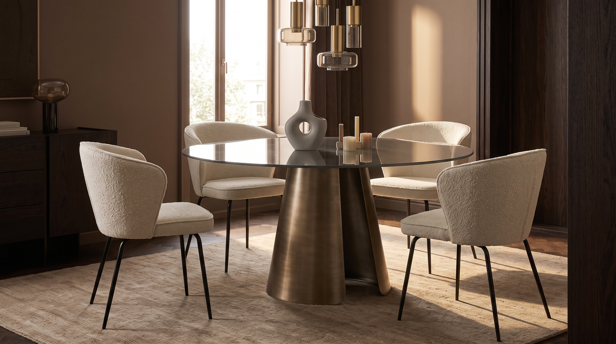 Chaise repas effet laine bouclette sable