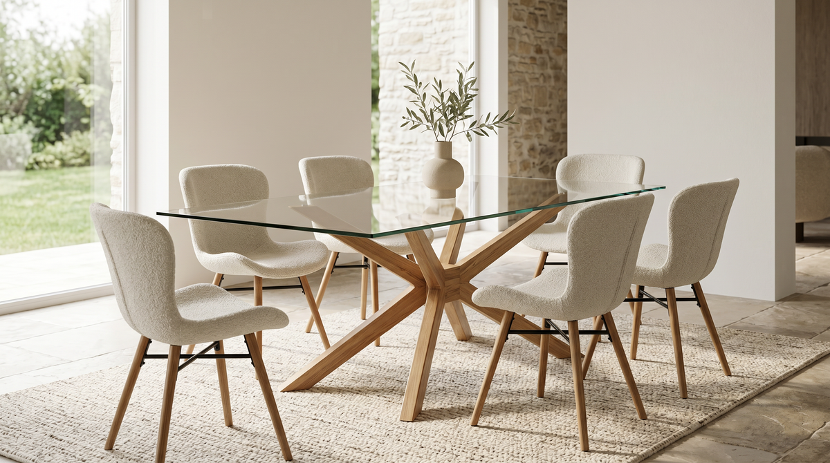 Chaise repas effet bouclette écru