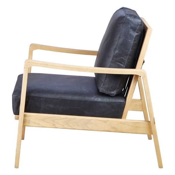 Fauteuil cuir noir pieds frêne naturel