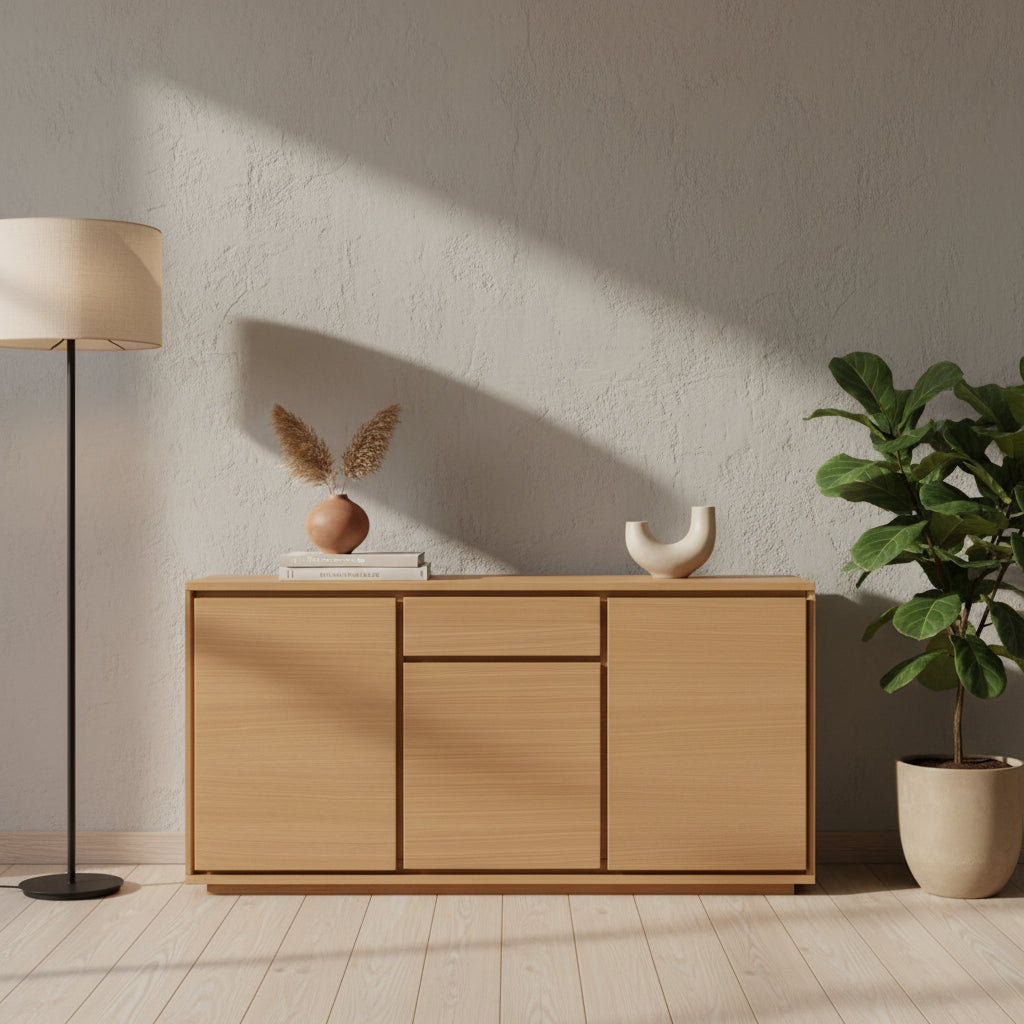Meuble bas 3 portes placage chêne naturel