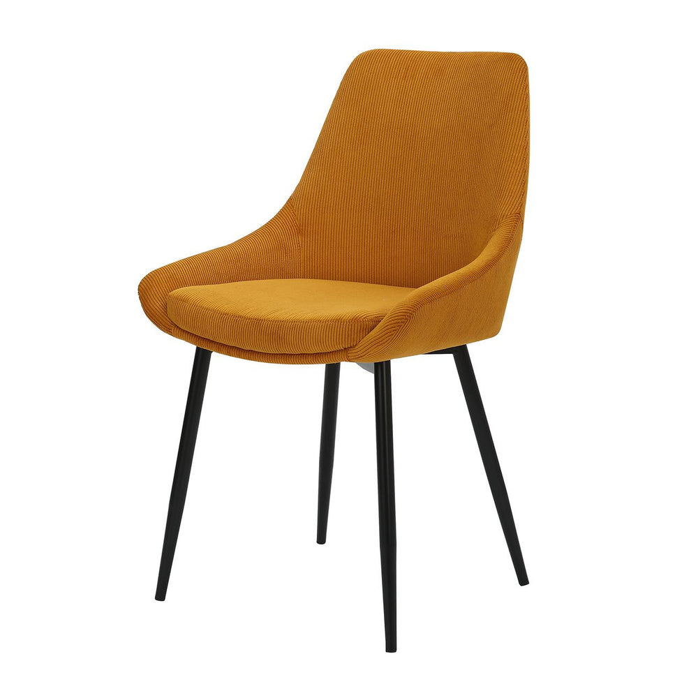 Chaise en velours côtelé jaune curry