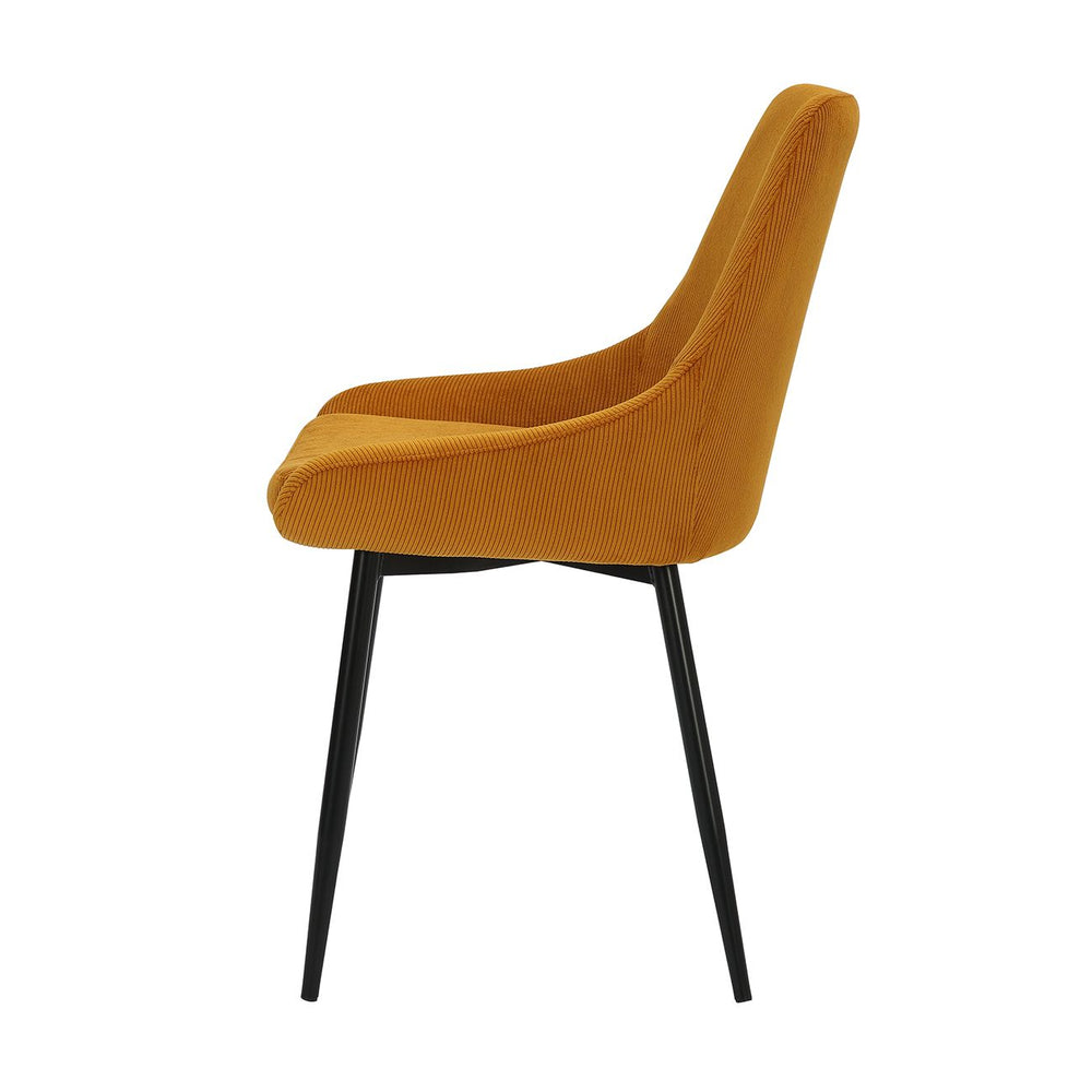 Chaise en velours côtelé jaune curry