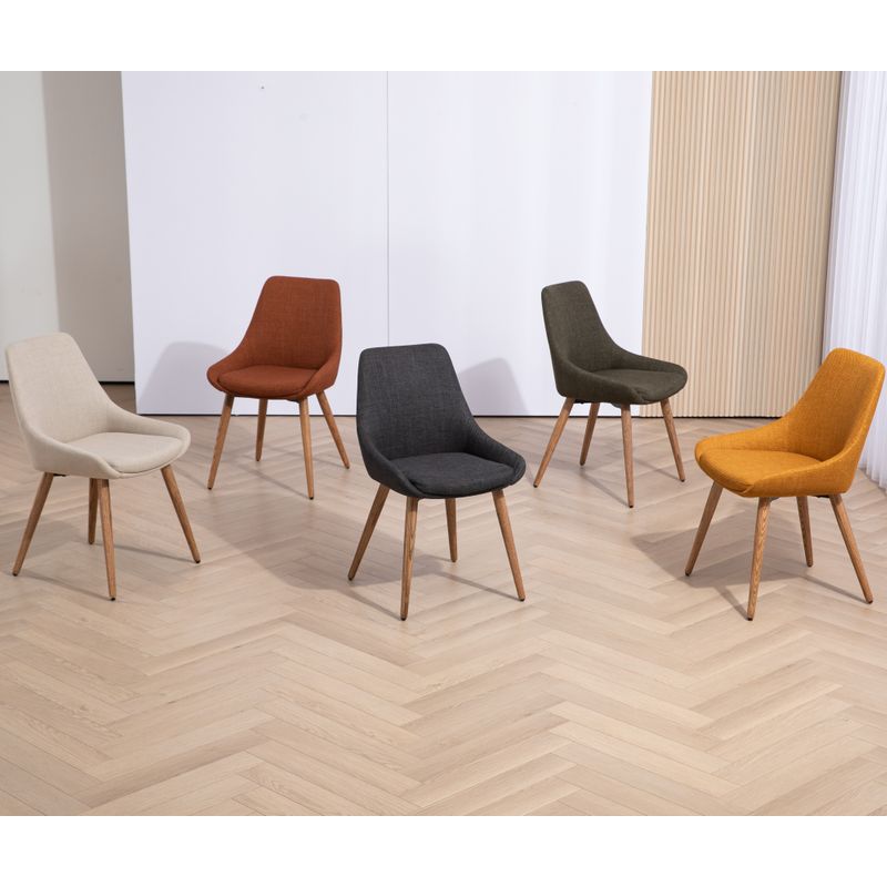 Chaise repas en tissu ocre pied chêne