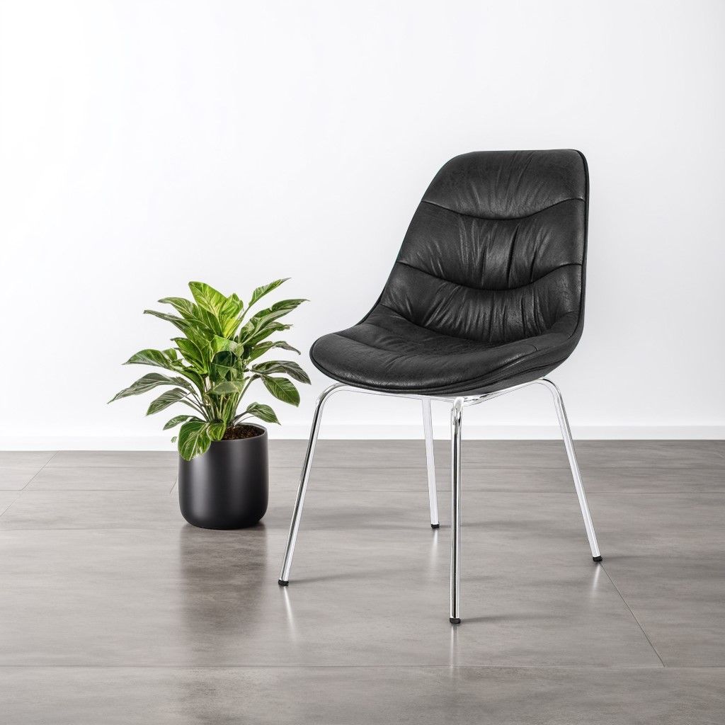 Chaise noire pied métal chromé