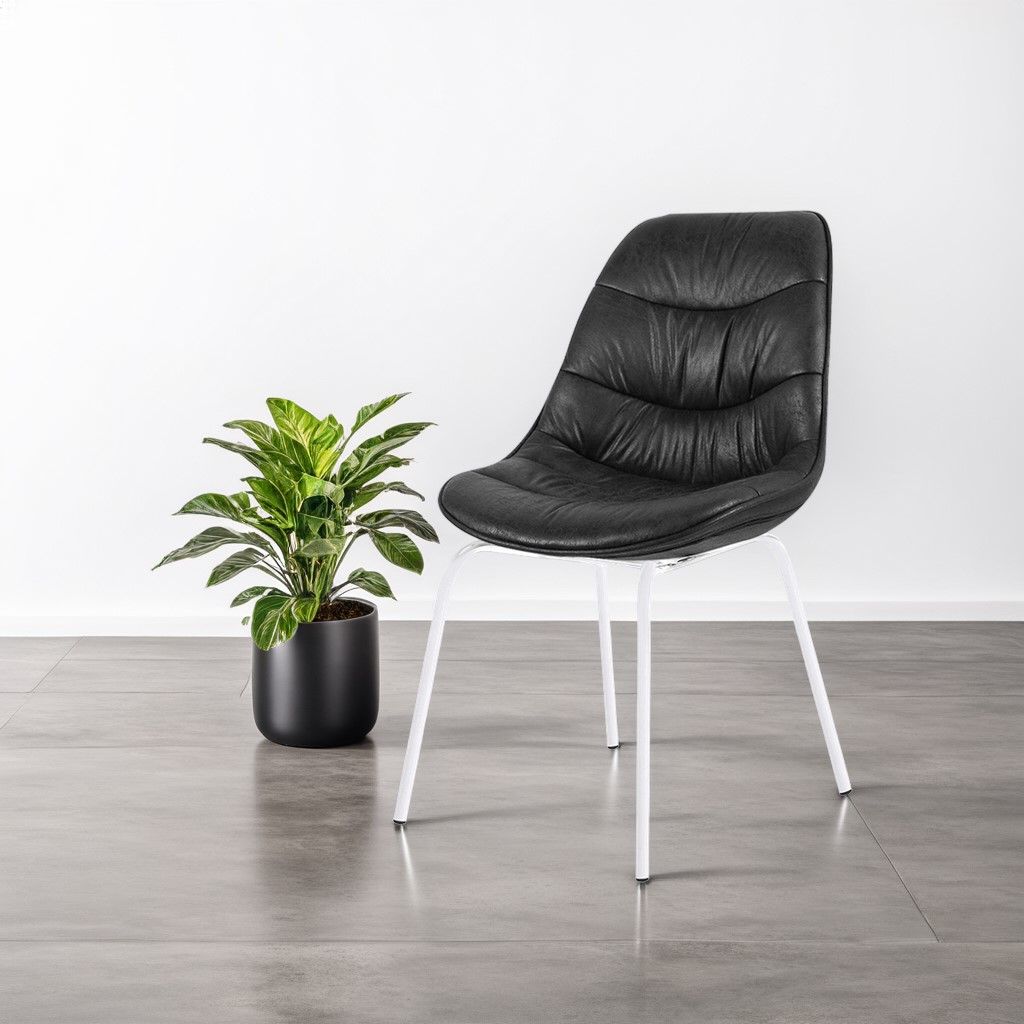 Chaise noire pied métal blanc