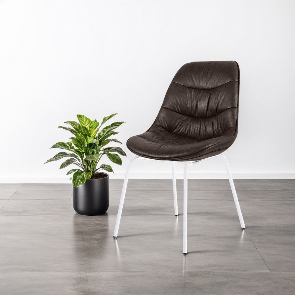Chaise marron pied métal blanc