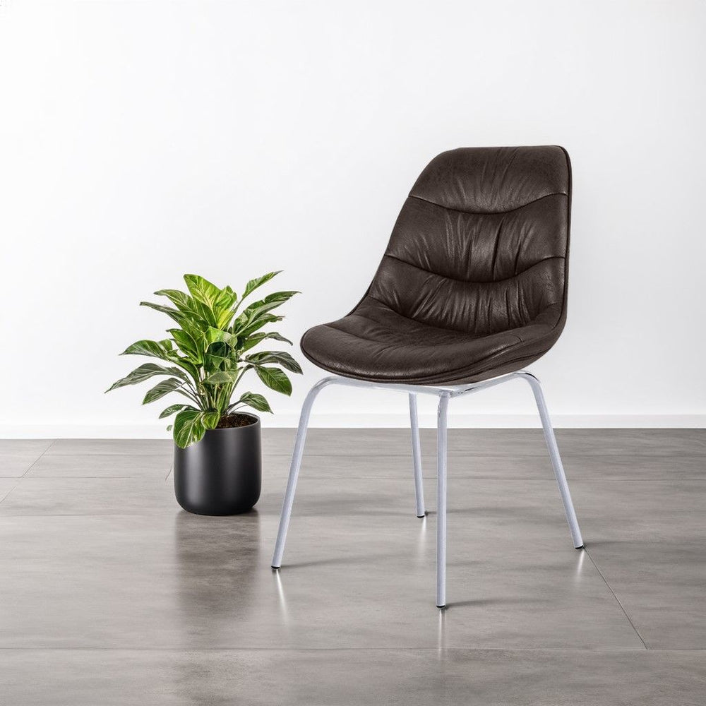 Chaise marron pied métal gris