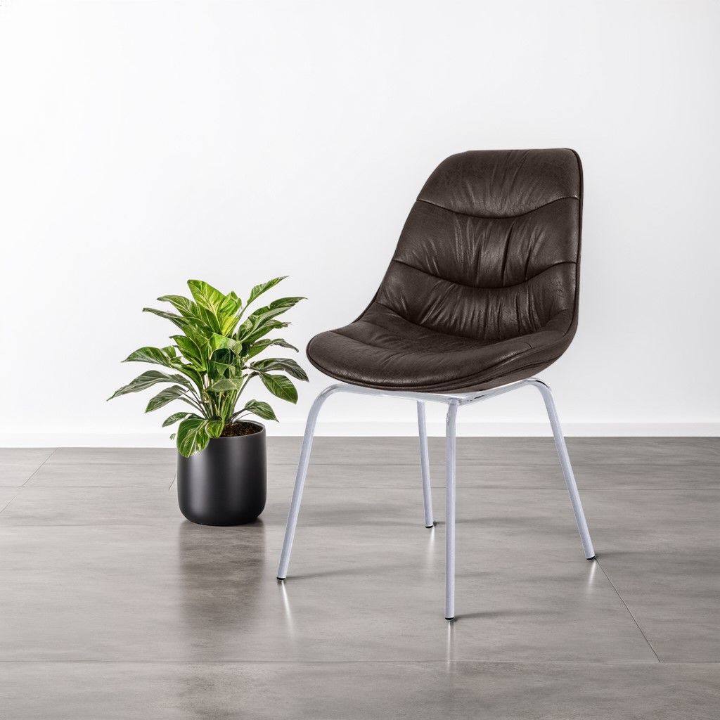 Chaise marron pied métal gris