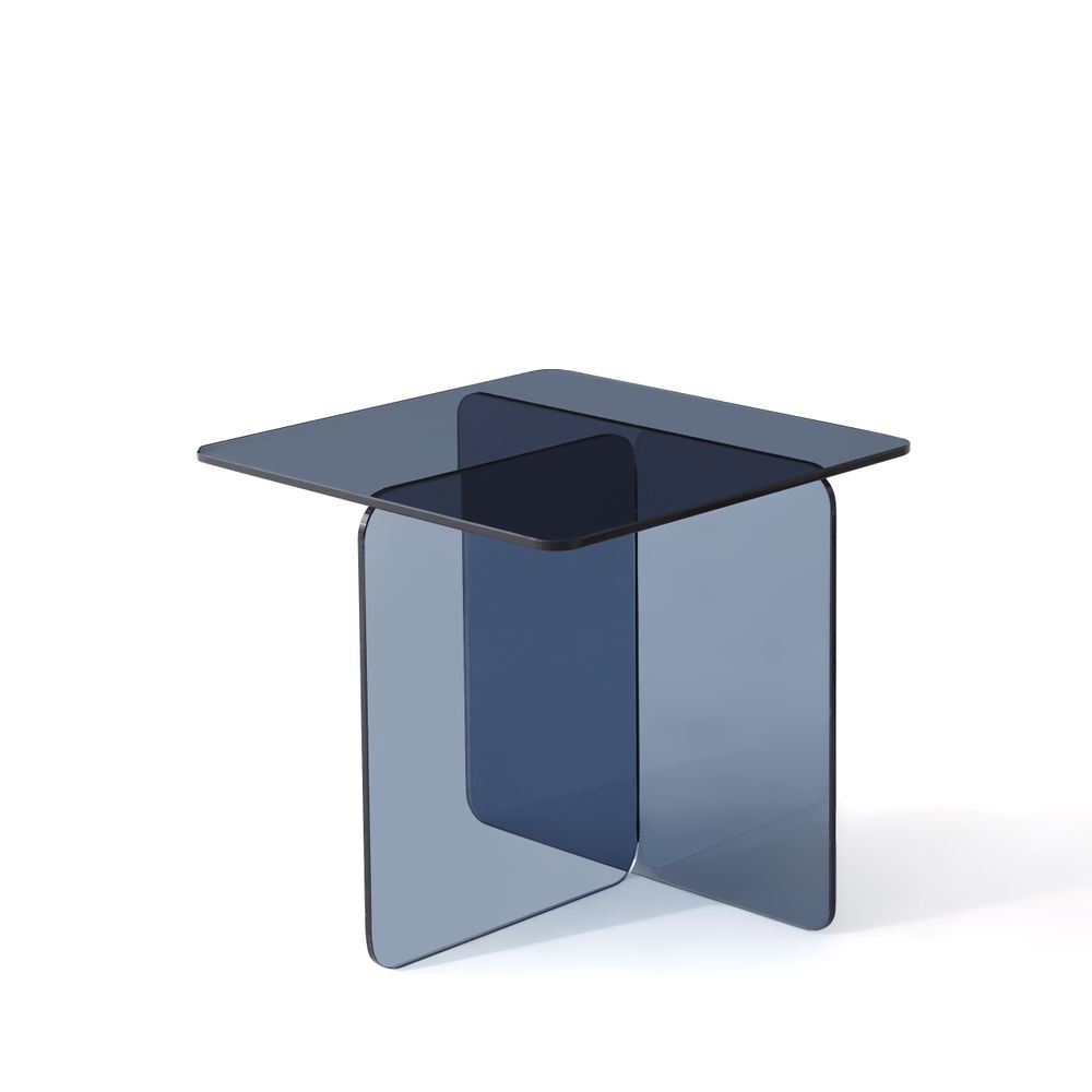Bout de canapé en verre trempé bleu gris