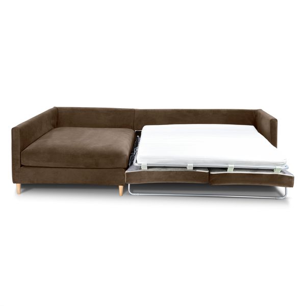Canapé d'angle convertible velours taupe - Angle gauche