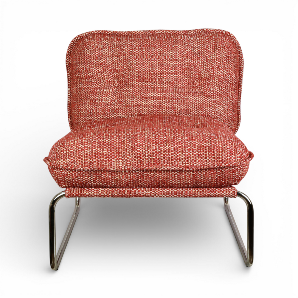 Fauteuil tissu chenillé bordeaux pied chromé