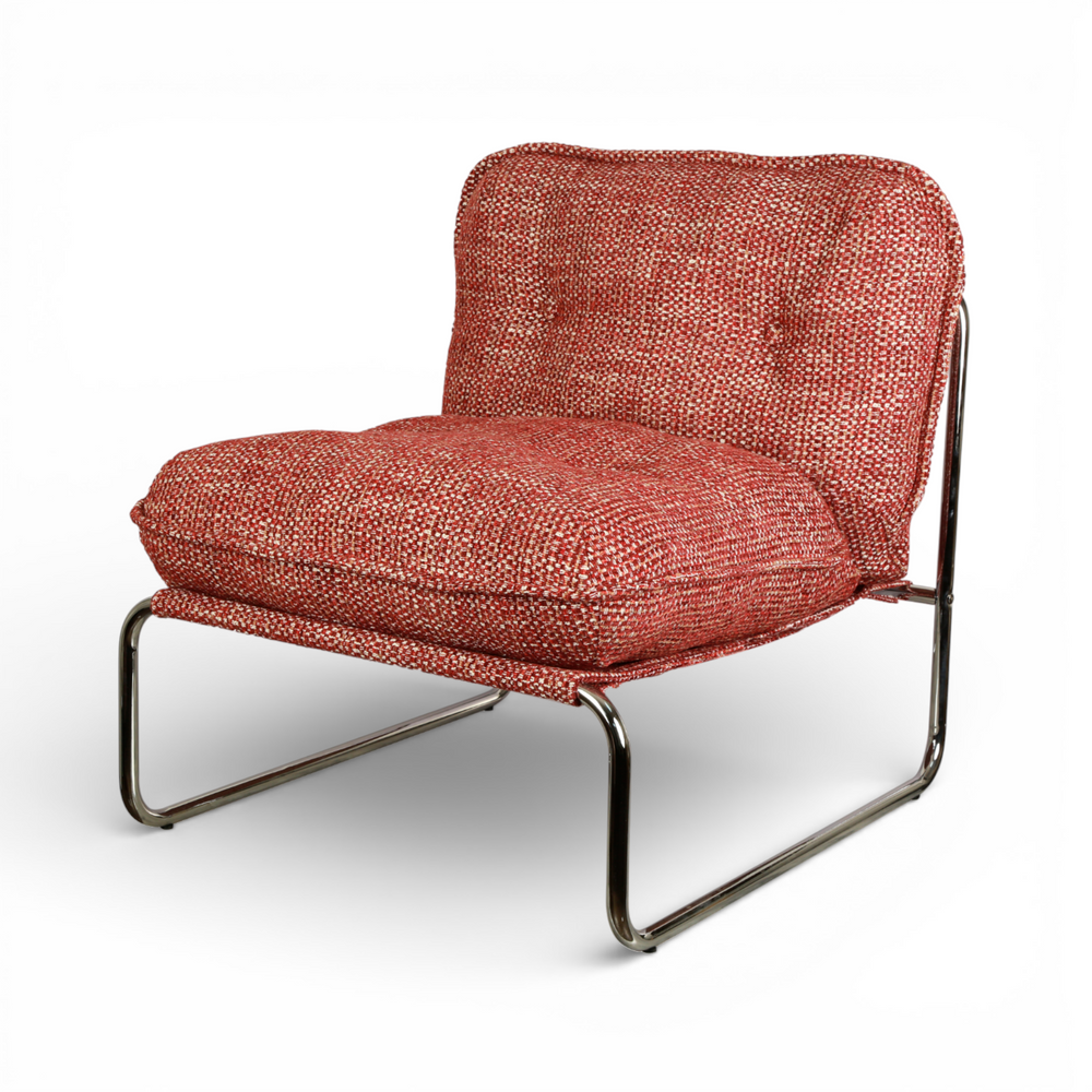 Fauteuil tissu chenillé bordeaux pied chromé