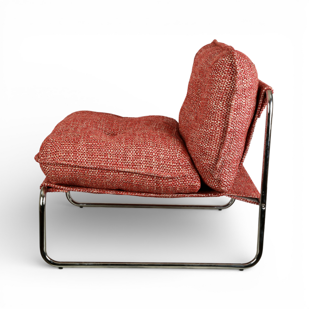 Fauteuil tissu chenillé bordeaux pied chromé