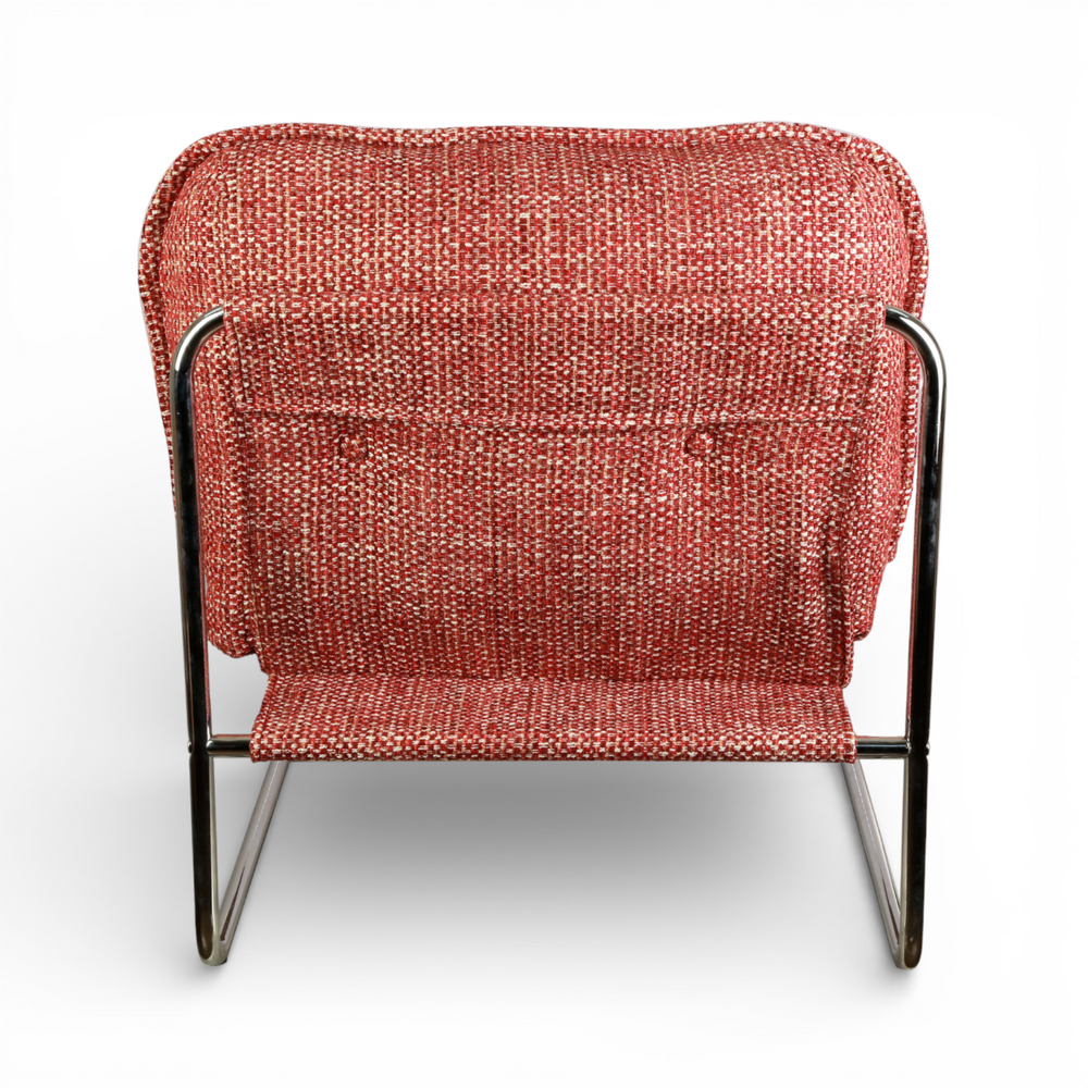 Fauteuil tissu chenillé bordeaux pied chromé
