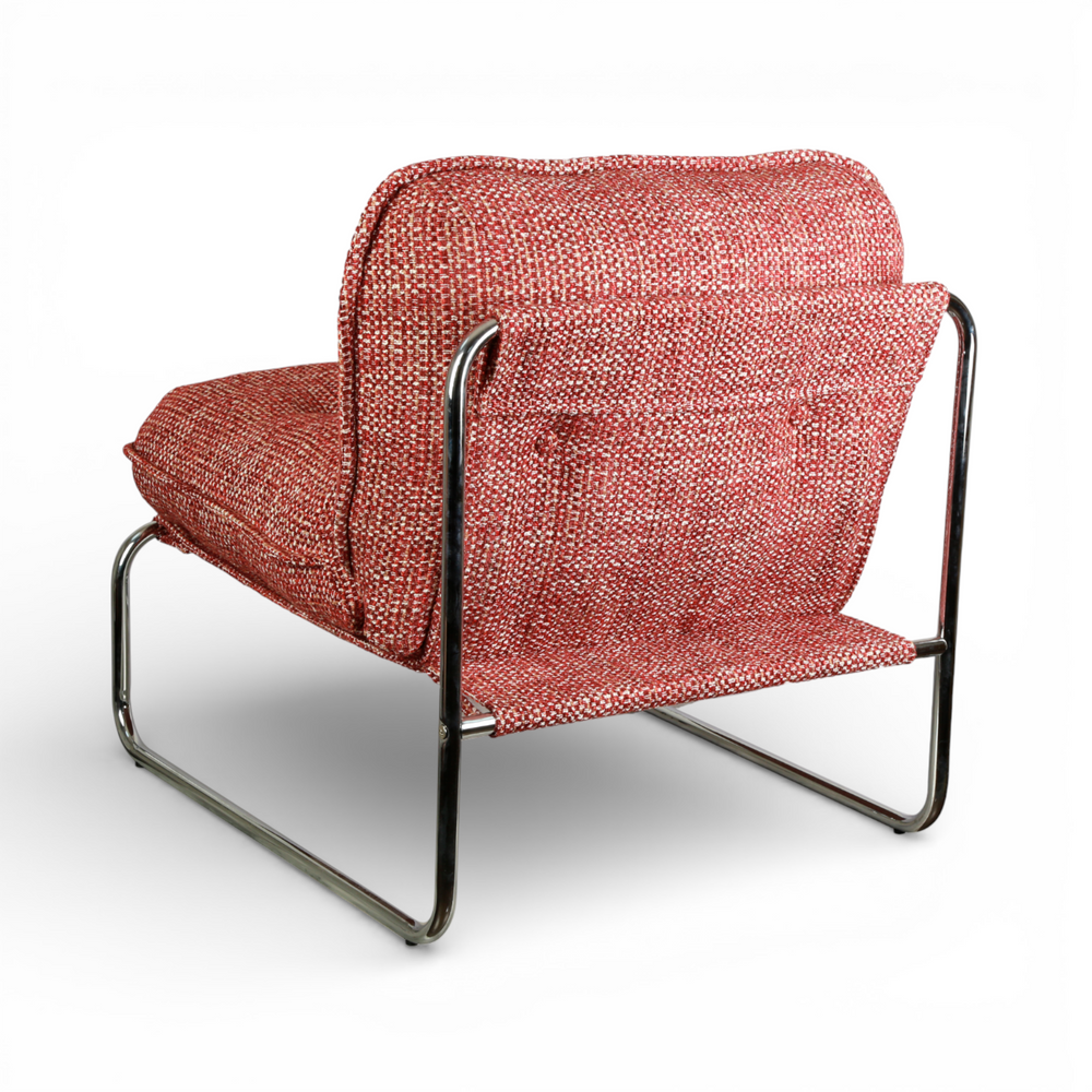 Fauteuil tissu chenillé bordeaux pied chromé