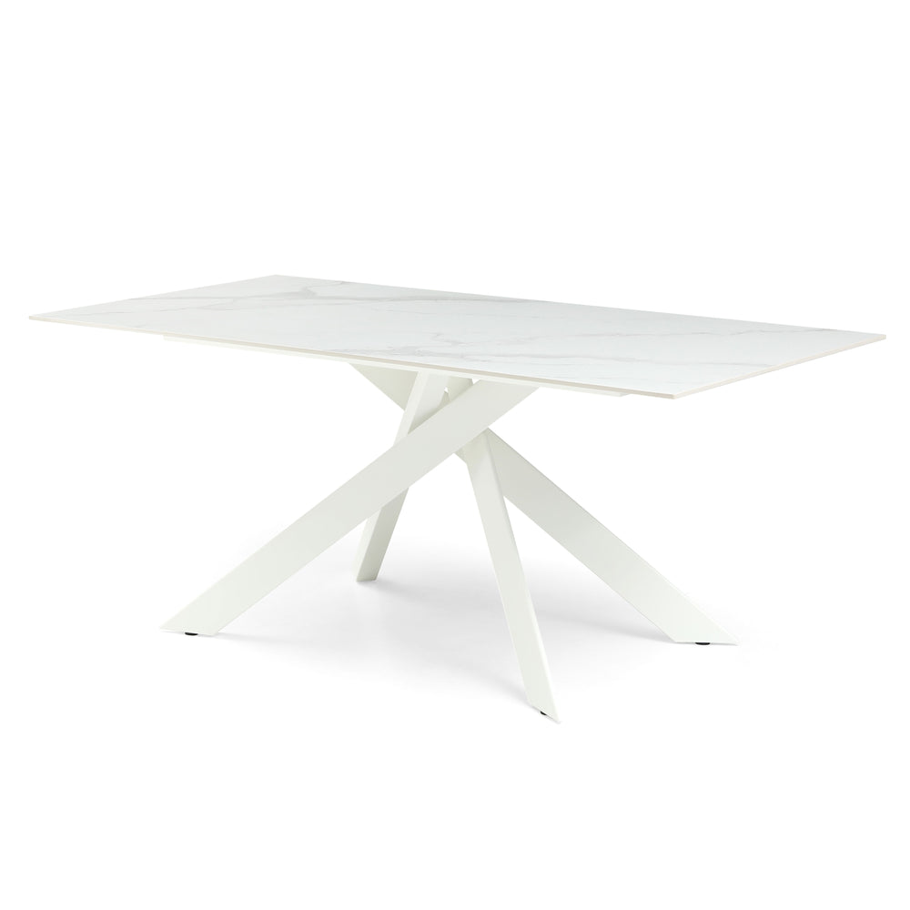 Table repas 180cm Céramique Arabescato mat blanc