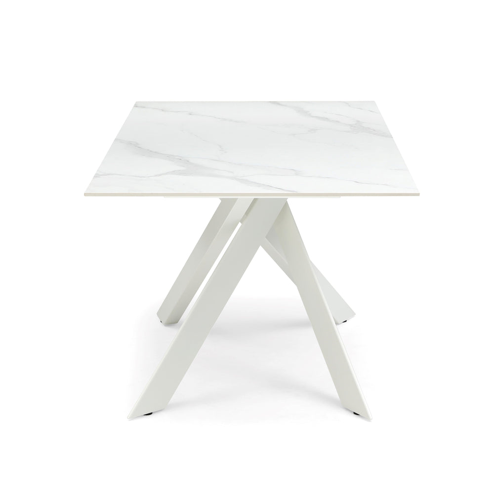 Table repas 180cm Céramique Arabescato mat blanc