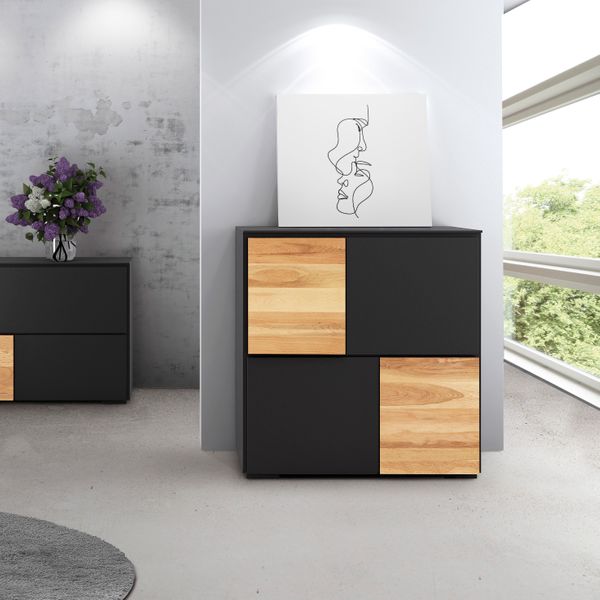 Meuble haut 4 portes chêne naturel et laqué anthracite
