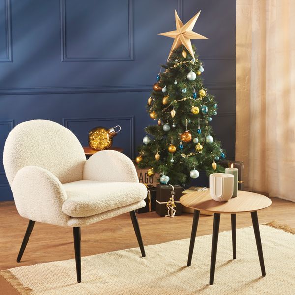 Fauteuil tissu effet laine bouclette blanc
