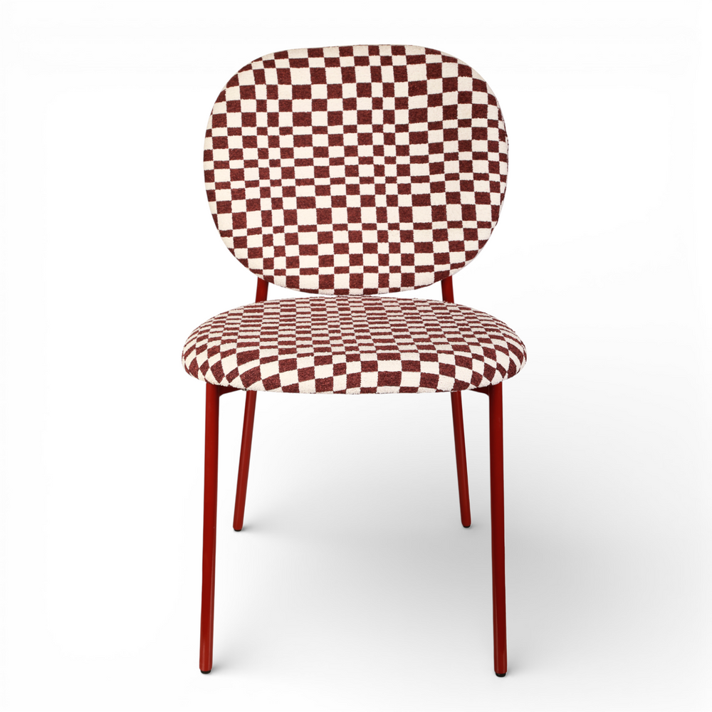 Chaise repas tissu bordeau et blanc