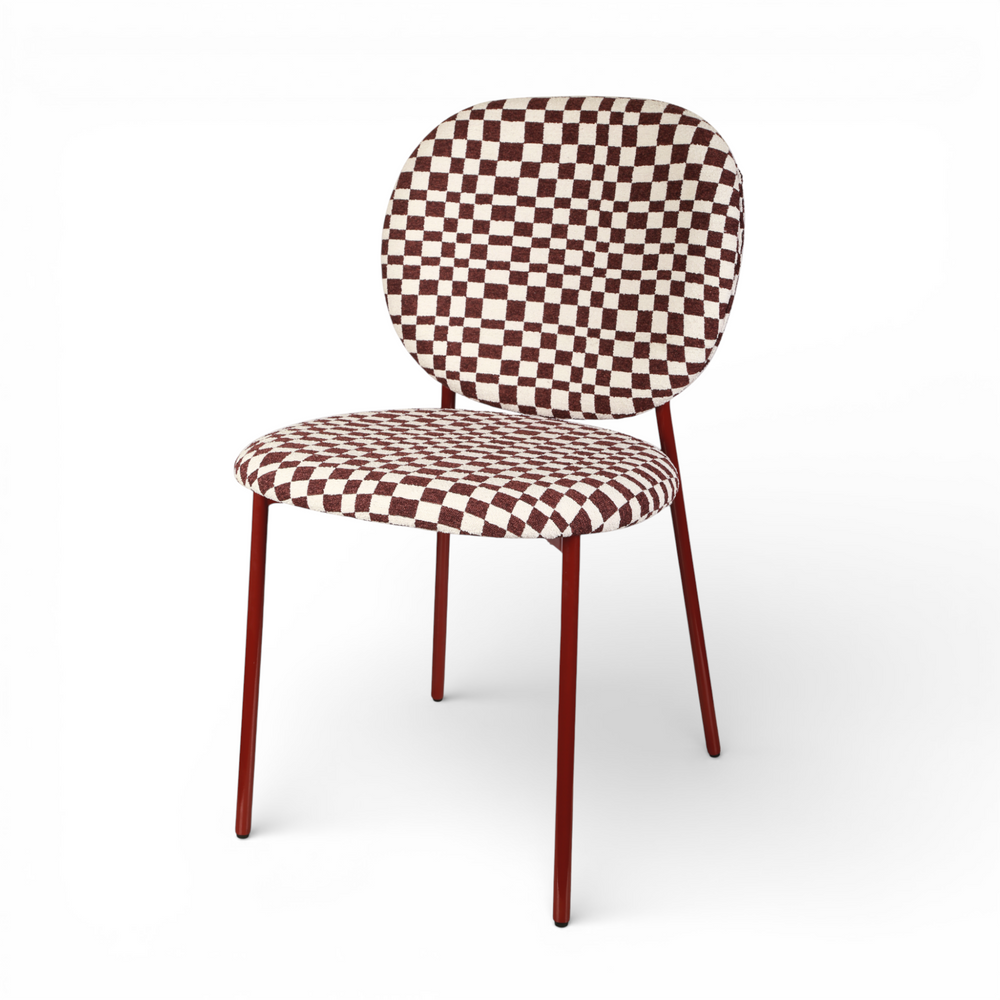 Chaise repas tissu bordeau et blanc