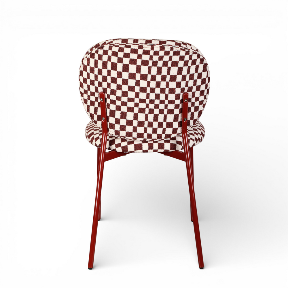 Chaise repas tissu bordeau et blanc
