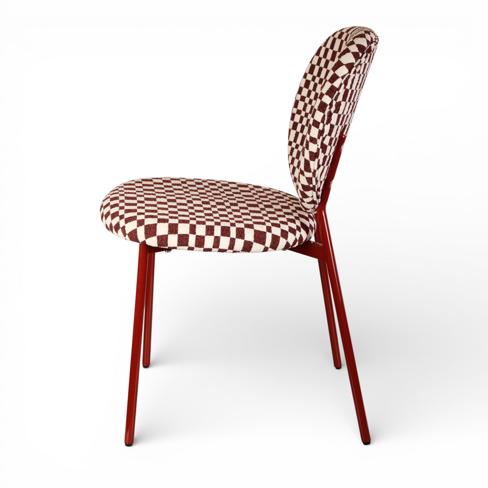 Chaise repas tissu bordeau et blanc