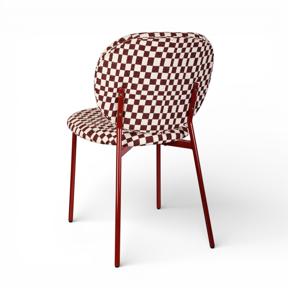 Chaise repas tissu bordeau et blanc