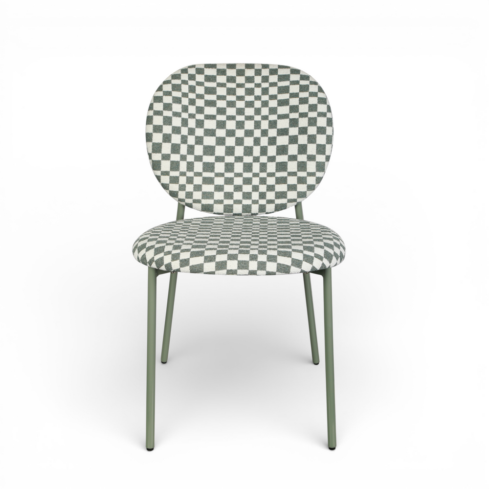 Chaise repas tissu vert amande et blanc