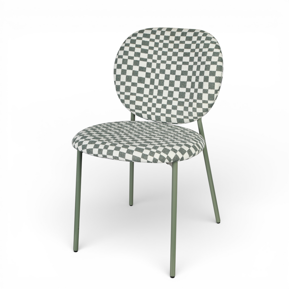 Chaise repas tissu vert amande et blanc