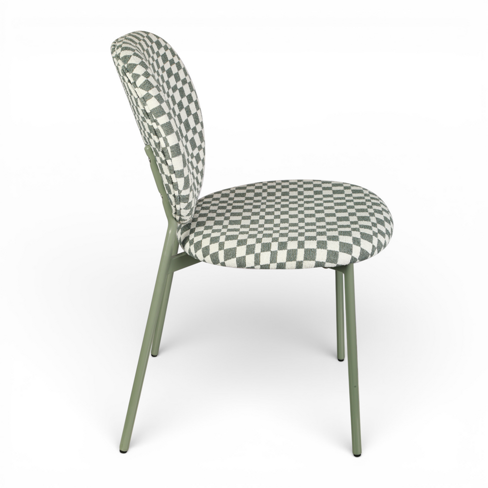 Chaise repas tissu vert amande et blanc
