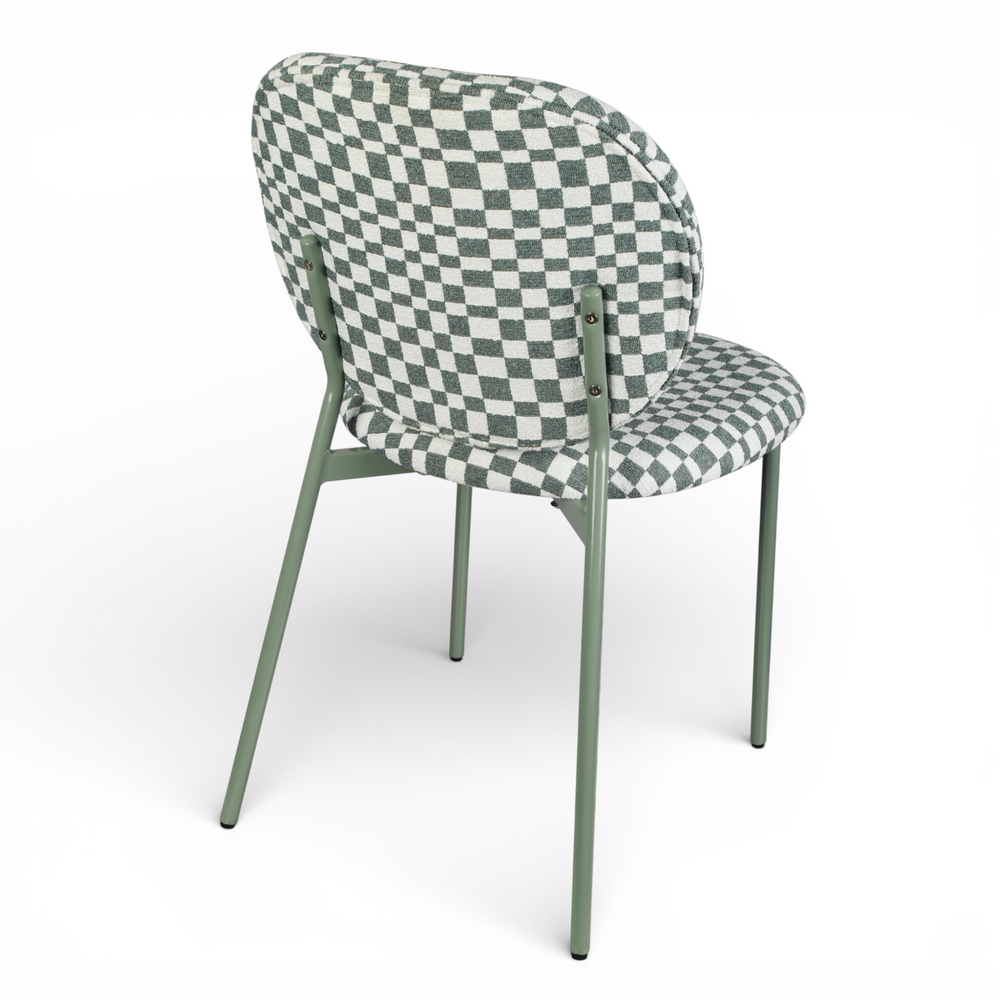Chaise repas tissu vert amande et blanc