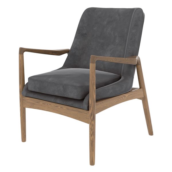 Fauteuil velours gris pieds frêne brûlé