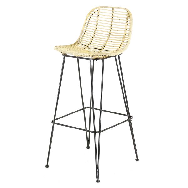 Tabouret plan de travail rotin